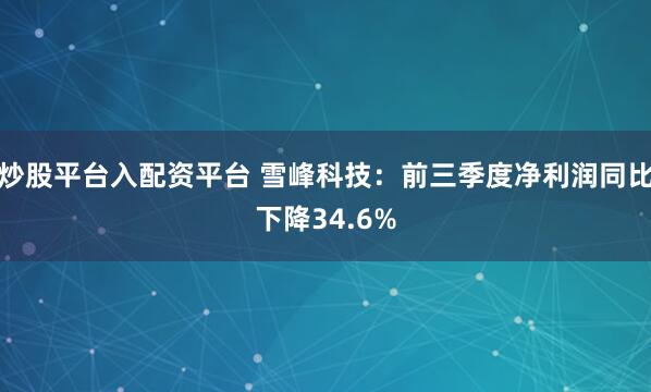 炒股平台入配资平台 雪峰科技：前三季度净利润同比下降34.6%